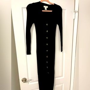 H&M long black fitted dress, very flattering and never worn